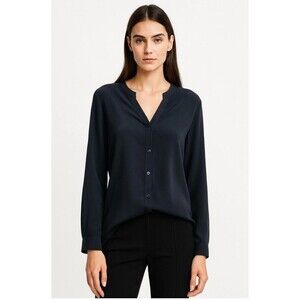 Port Authority Women’s Blouse Button Front Black Long Sleeve Top Size L